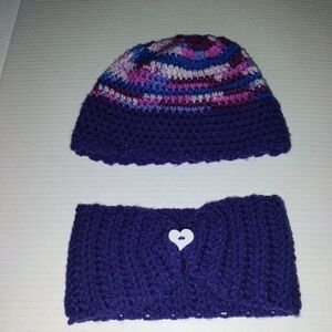 Unisex Handmade knitted hat and earmuffs Purple